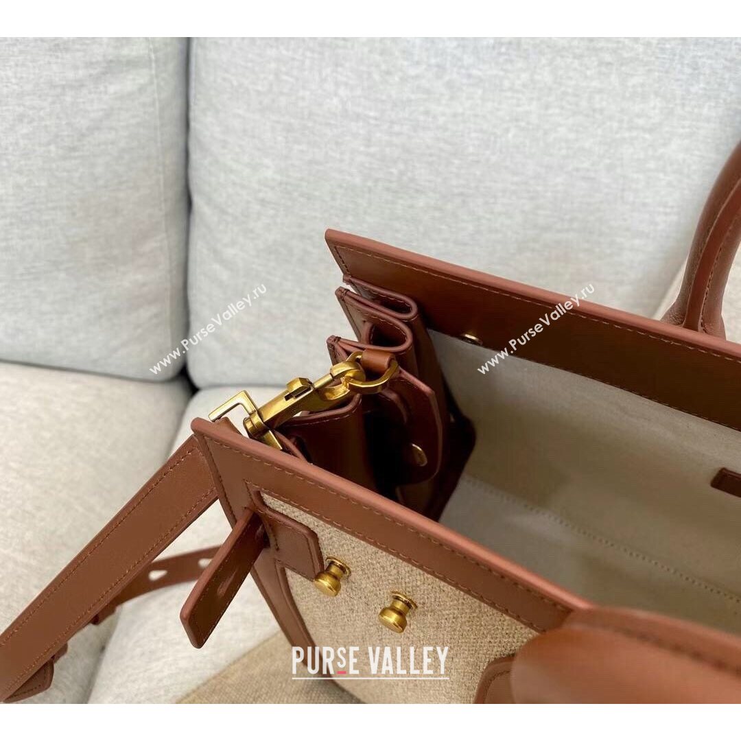 Saint Laurent Classic Small Sac De Jour Bag in Canvas and Smooth Leather Brown 6367 2021 (YID-210827069)