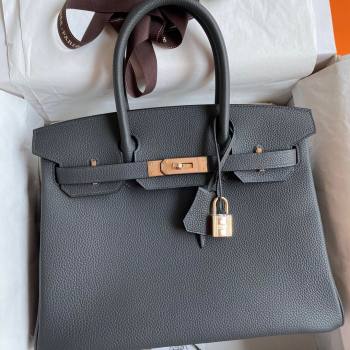 Hermes Birkin 30cm/35cm Bag in Original Togo Leather Iron grey/Pink Gold 2024 (Full Handmade) (XYA-24040921)