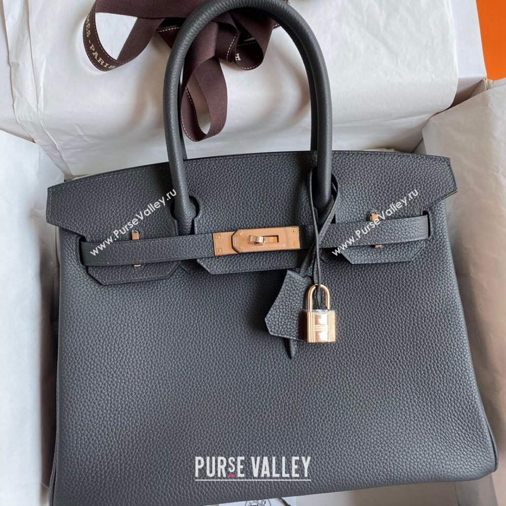 Hermes Birkin 30cm/35cm Bag in Original Togo Leather Iron grey/Pink Gold 2024 (Full Handmade) (XYA-24040921)