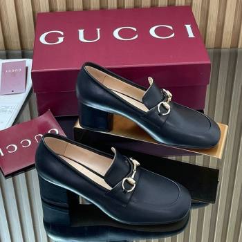 Gucci Loafer Pumps 5.5cm with Horsebit in Calf Leather Black 2025 832443 (MD-250828016)