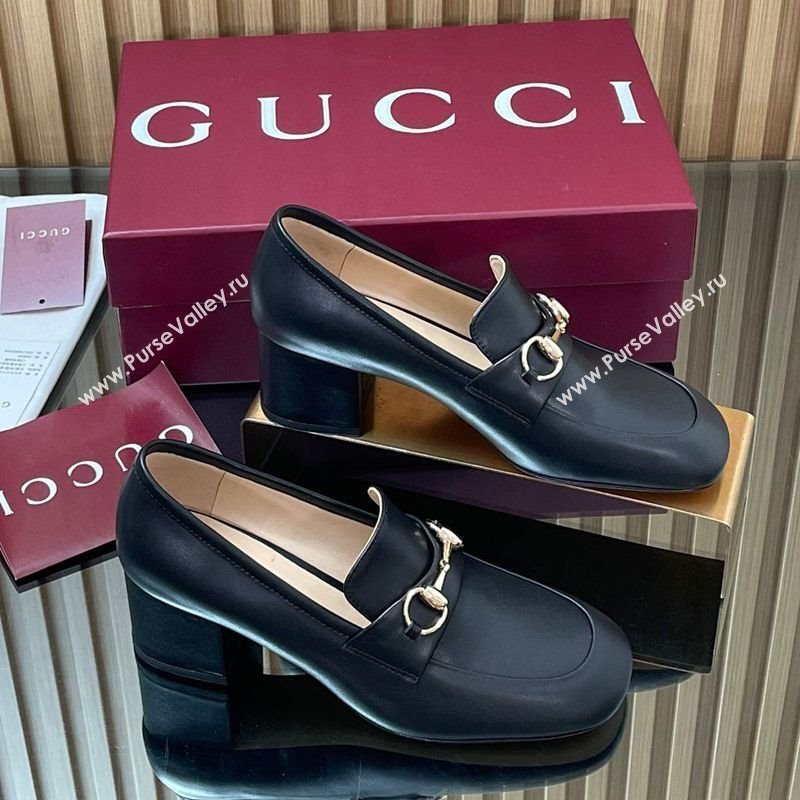 Gucci Loafer Pumps 5.5cm with Horsebit in Calf Leather Black 2025 832443 (MD-250828016)