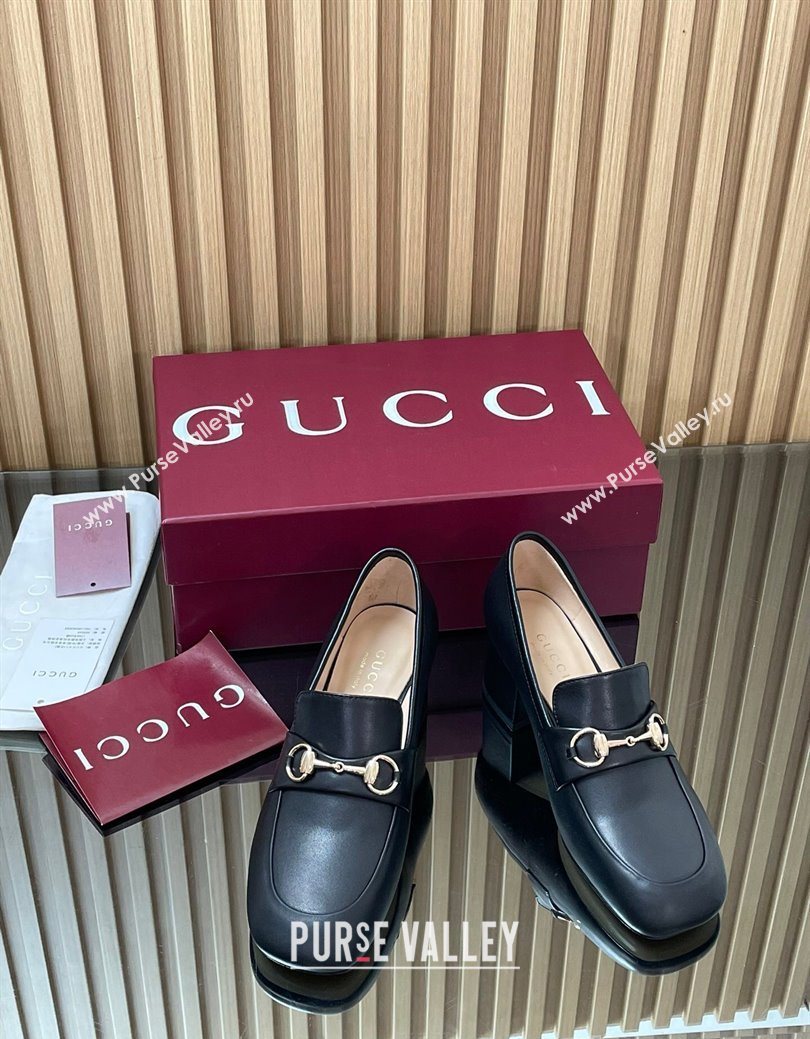 Gucci Loafer Pumps 5.5cm with Horsebit in Calf Leather Black 2025 832443 (MD-250828016)