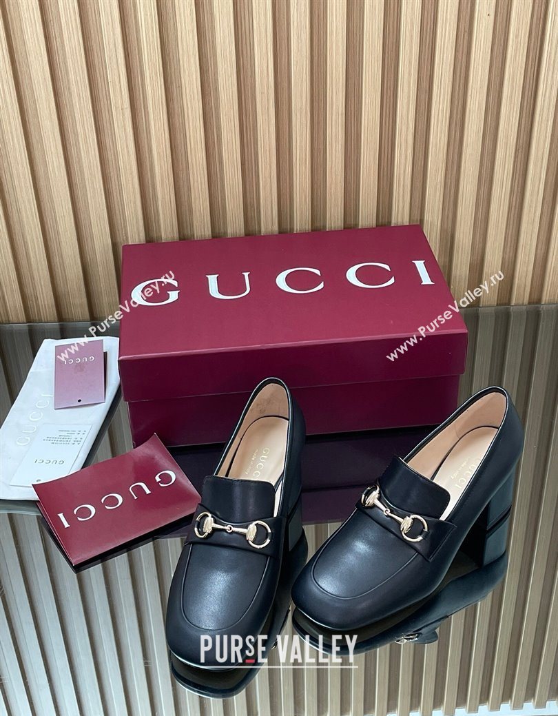 Gucci Loafer Pumps 5.5cm with Horsebit in Calf Leather Black 2025 832443 (MD-250828016)