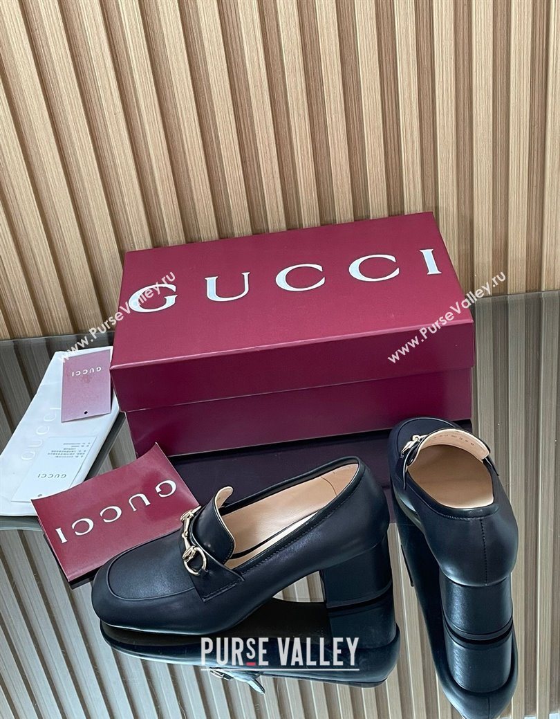Gucci Loafer Pumps 5.5cm with Horsebit in Calf Leather Black 2025 832443 (MD-250828016)