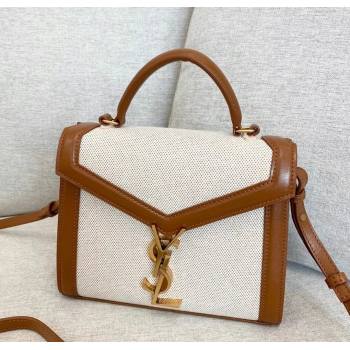 Saint Laurent CASSANDRA Mini Top Handle Bag in Canvas and Smooth Leather 602716 Brown 2020 (YID-210827071)