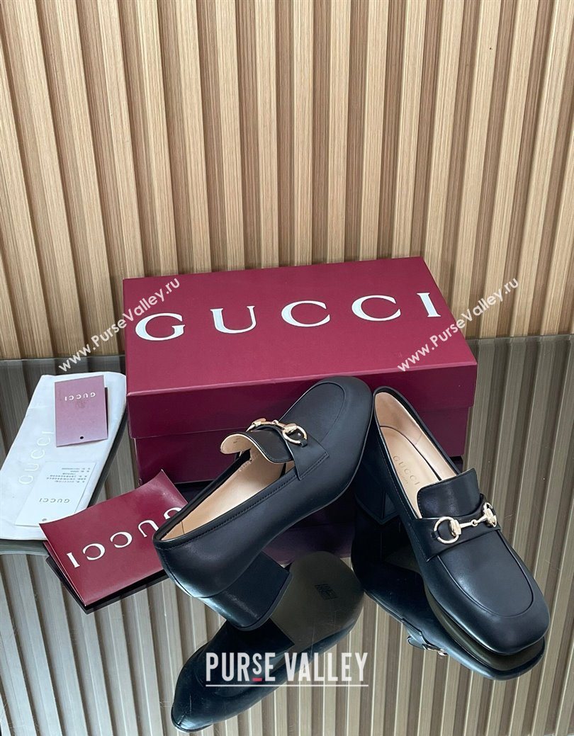 Gucci Loafer Pumps 5.5cm with Horsebit in Calf Leather Black 2025 832443 (MD-250828016)