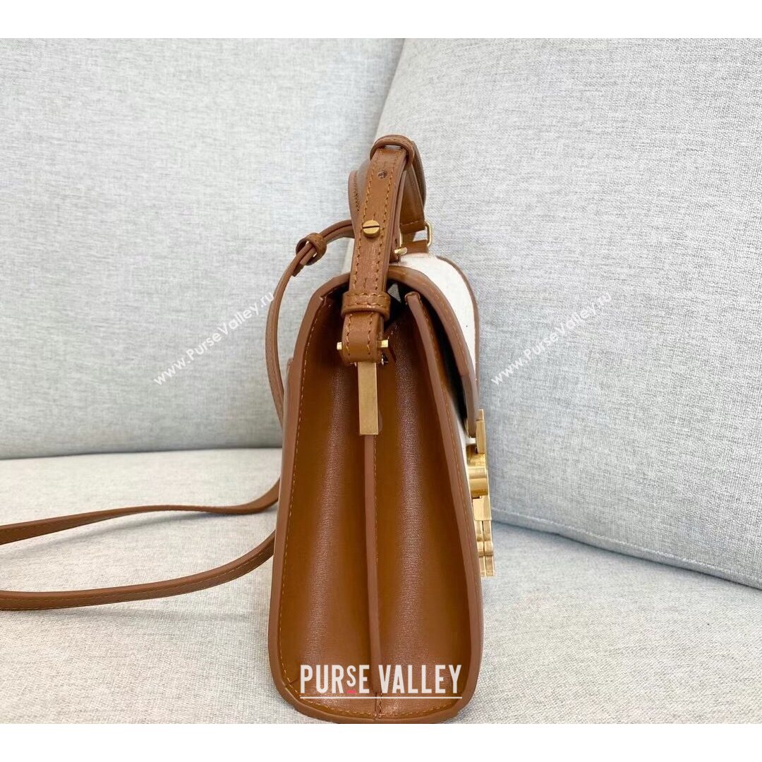 Saint Laurent CASSANDRA Mini Top Handle Bag in Canvas and Smooth Leather 602716 Brown 2020 (YID-210827071)