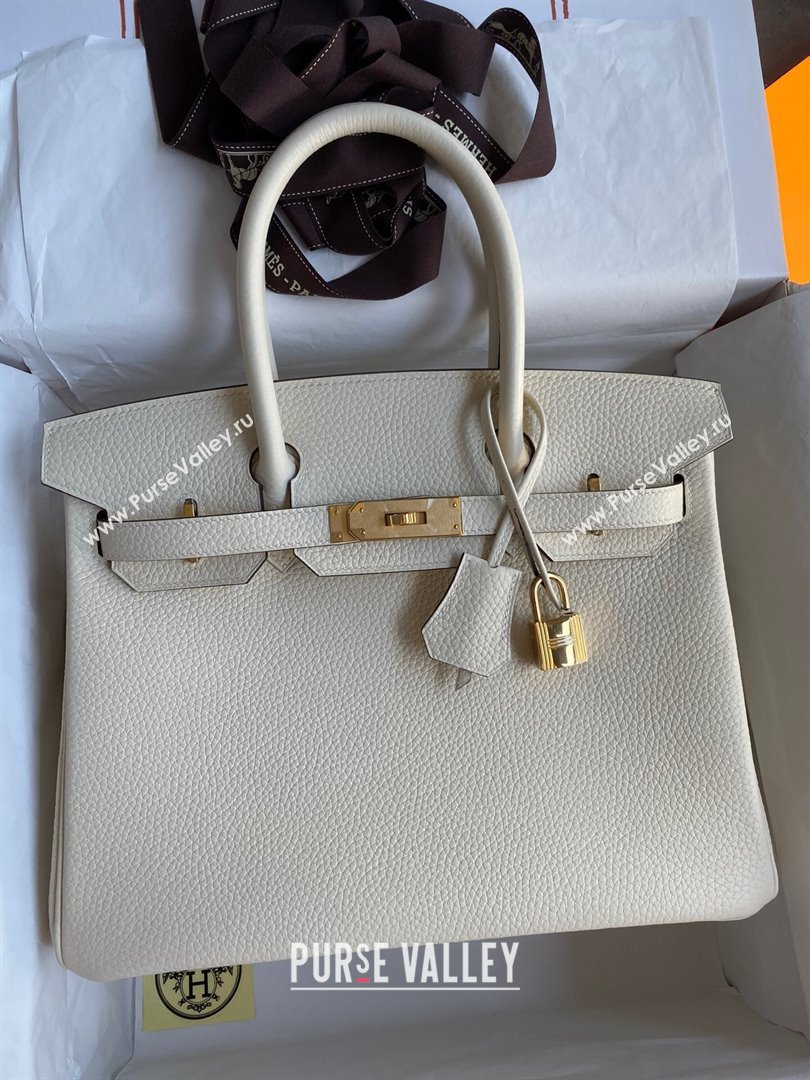 Hermes Birkin 30cm/35cm Bag in Original Togo Leather Cream White/Gold 2024 (Full Handmade) (XYA-24040923)