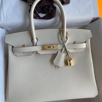 Hermes Birkin 30cm/35cm Bag in Original Togo Leather Cream White/Gold 2024 (Full Handmade) (XYA-24040923)