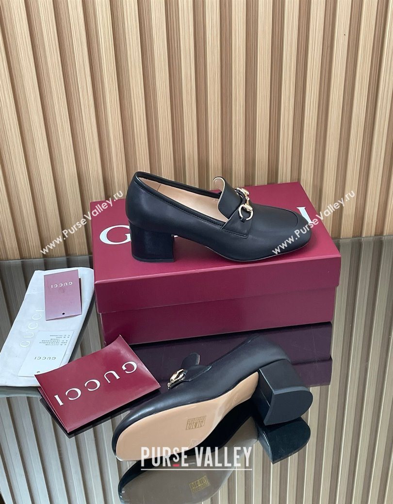 Gucci Loafer Pumps 5.5cm with Horsebit in Calf Leather Black 2025 832443 (MD-250828016)