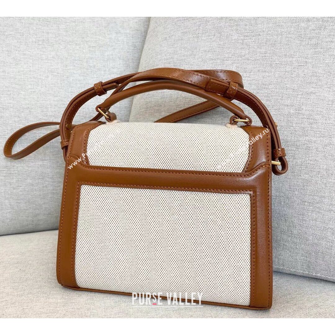 Saint Laurent CASSANDRA Mini Top Handle Bag in Canvas and Smooth Leather 602716 Brown 2020 (YID-210827071)