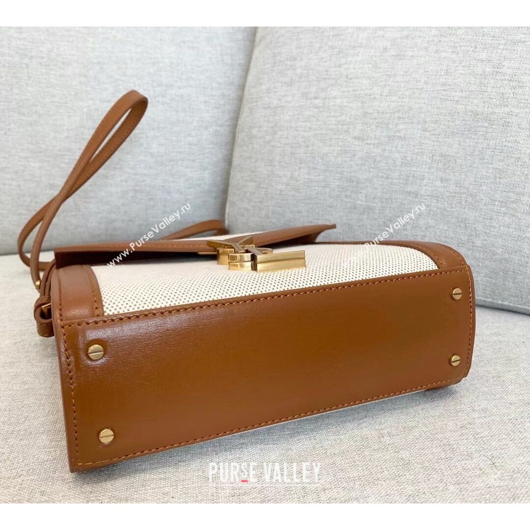 Saint Laurent CASSANDRA Mini Top Handle Bag in Canvas and Smooth Leather 602716 Brown 2020 (YID-210827071)