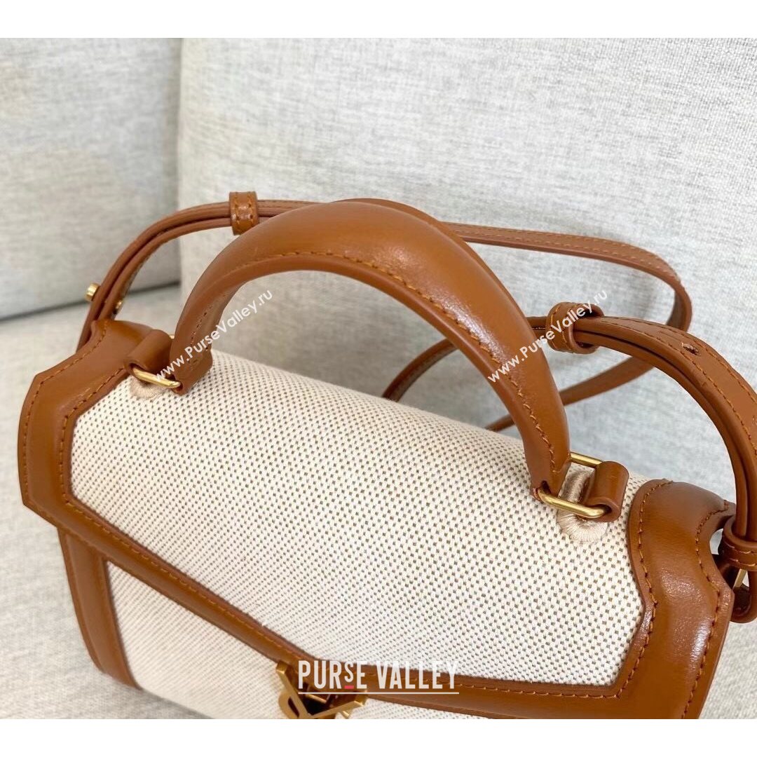 Saint Laurent CASSANDRA Mini Top Handle Bag in Canvas and Smooth Leather 602716 Brown 2020 (YID-210827071)