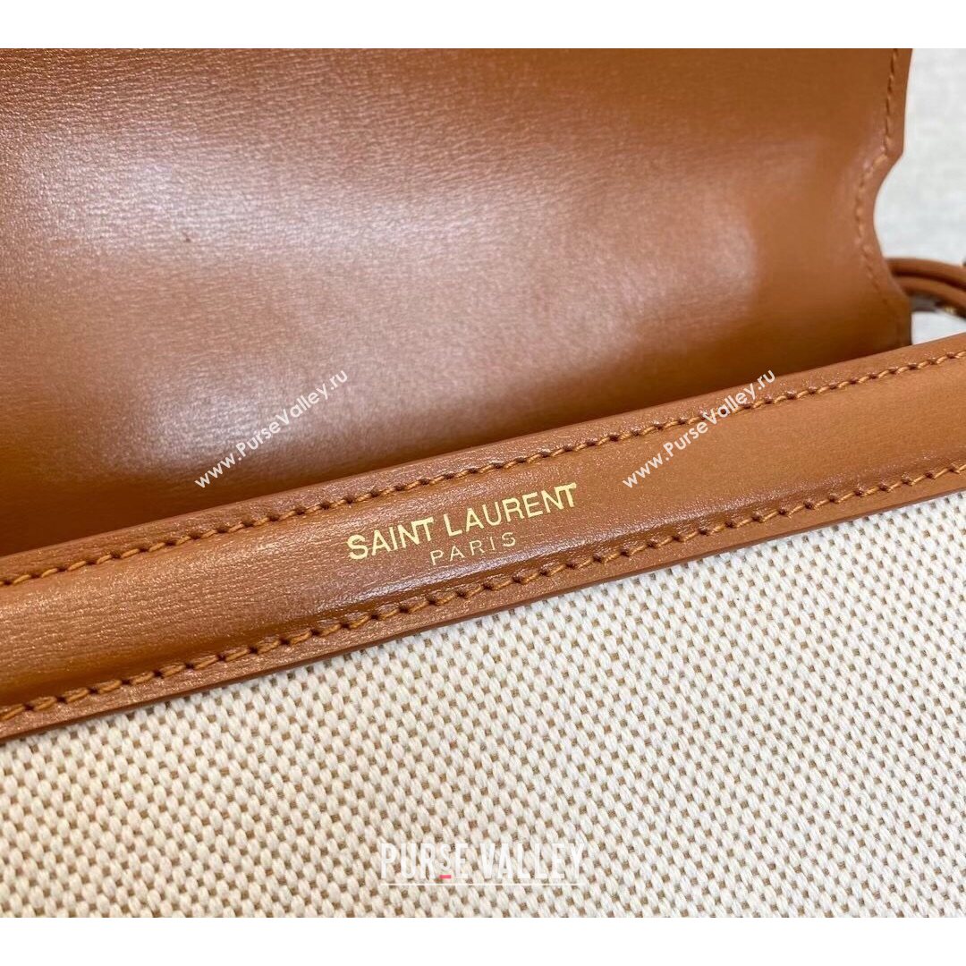 Saint Laurent CASSANDRA Mini Top Handle Bag in Canvas and Smooth Leather 602716 Brown 2020 (YID-210827071)