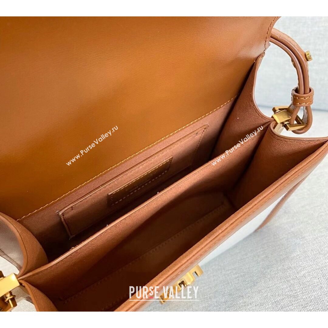 Saint Laurent CASSANDRA Mini Top Handle Bag in Canvas and Smooth Leather 602716 Brown 2020 (YID-210827071)