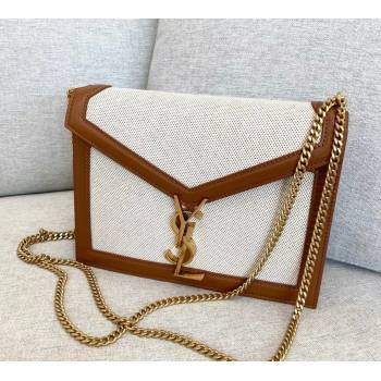 Saint Laurent Cassandra Monogram Clasp Bag in Canvas and Smooth Leather 532750 Brown 2021 (YID-210827072)