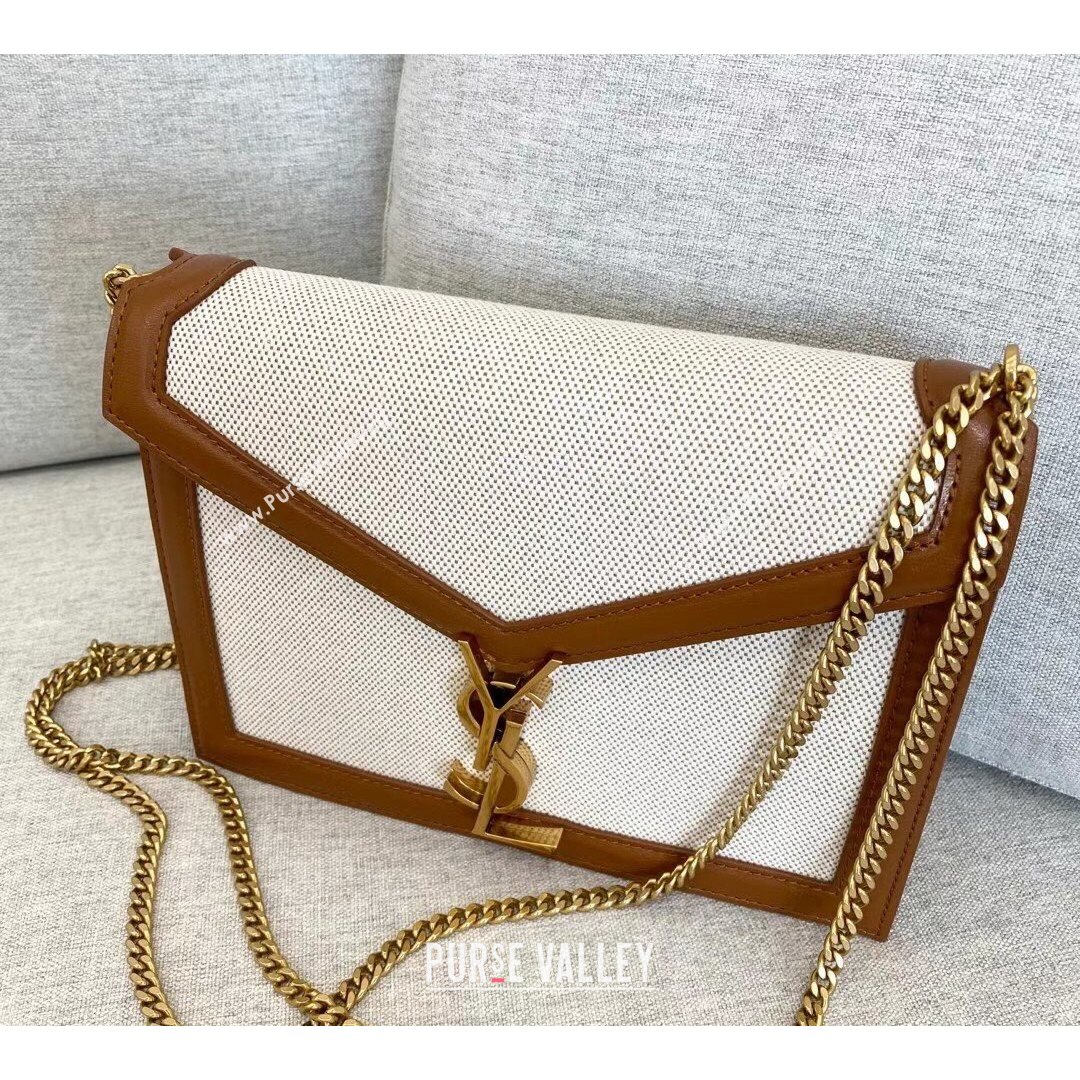 Saint Laurent Cassandra Monogram Clasp Bag in Canvas and Smooth Leather 532750 Brown 2021 (YID-210827072)