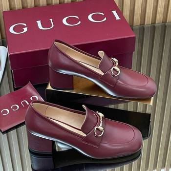 Gucci Loafer Pumps 5.5cm with Horsebit in Calf Leather Ancora Red 2025 832443 (MD-250828018)