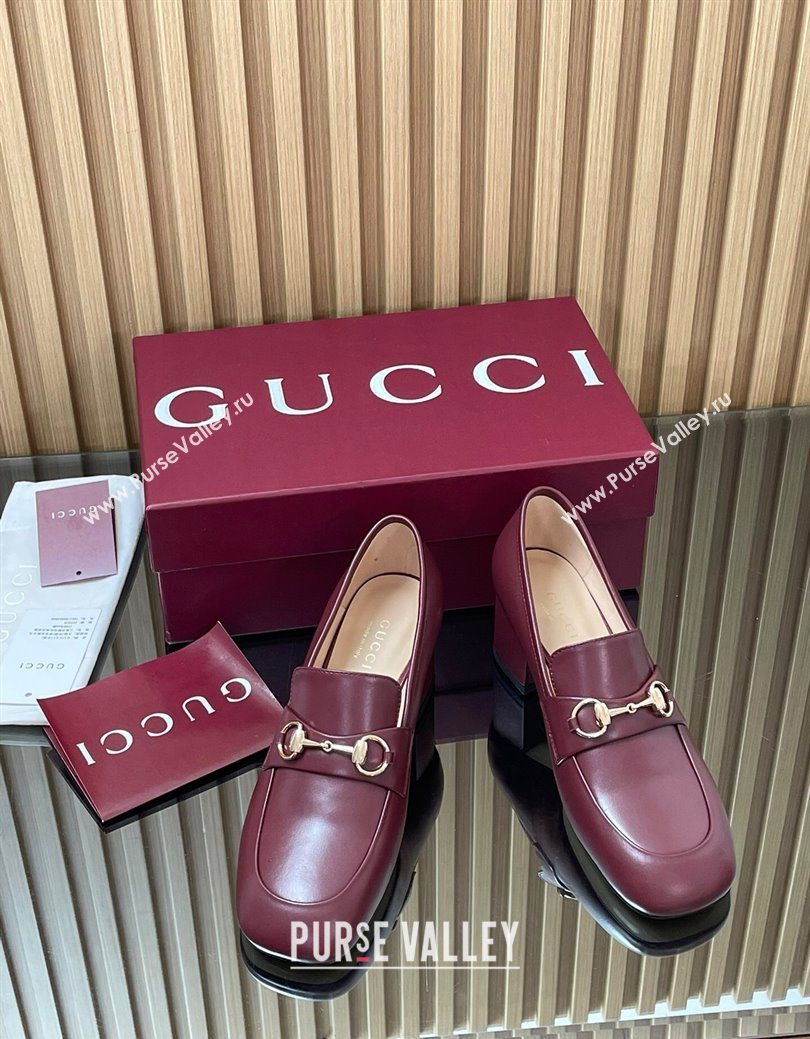 Gucci Loafer Pumps 5.5cm with Horsebit in Calf Leather Ancora Red 2025 832443 (MD-250828018)