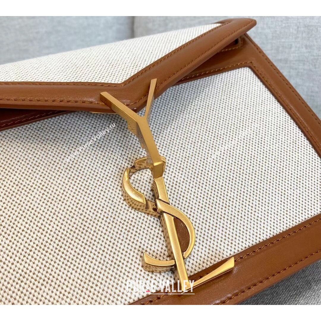 Saint Laurent Cassandra Monogram Clasp Bag in Canvas and Smooth Leather 532750 Brown 2021 (YID-210827072)