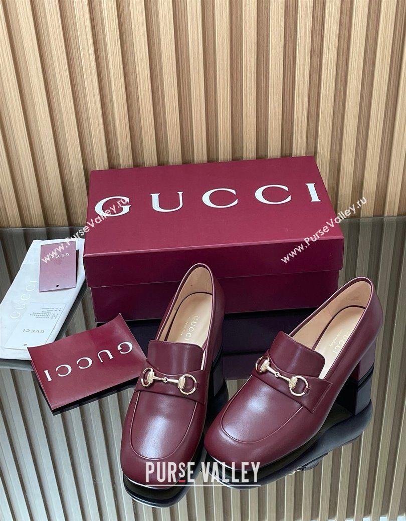 Gucci Loafer Pumps 5.5cm with Horsebit in Calf Leather Ancora Red 2025 832443 (MD-250828018)