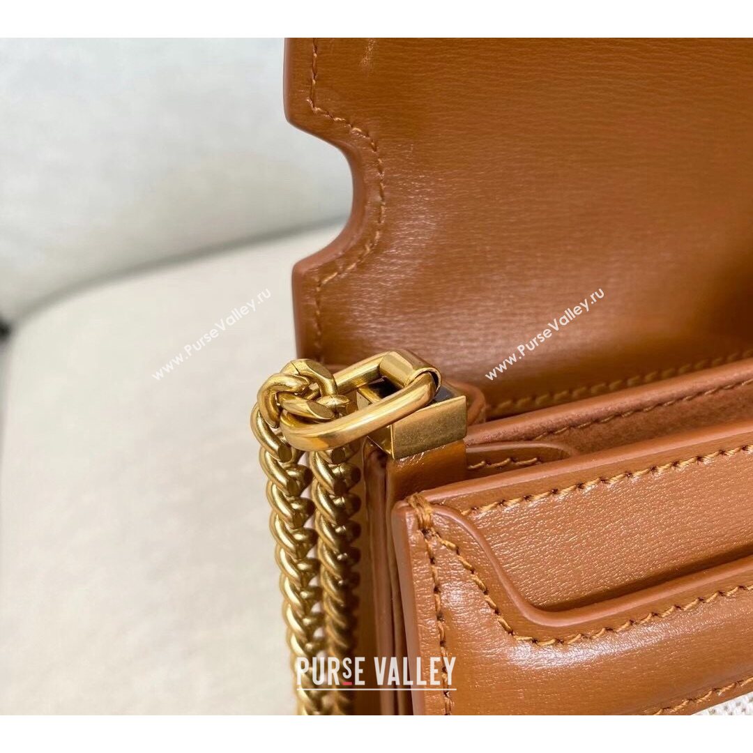 Saint Laurent Cassandra Monogram Clasp Bag in Canvas and Smooth Leather 532750 Brown 2021 (YID-210827072)