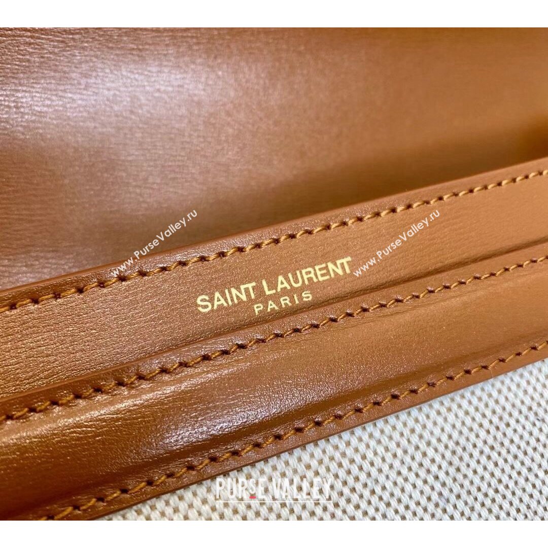 Saint Laurent Cassandra Monogram Clasp Bag in Canvas and Smooth Leather 532750 Brown 2021 (YID-210827072)