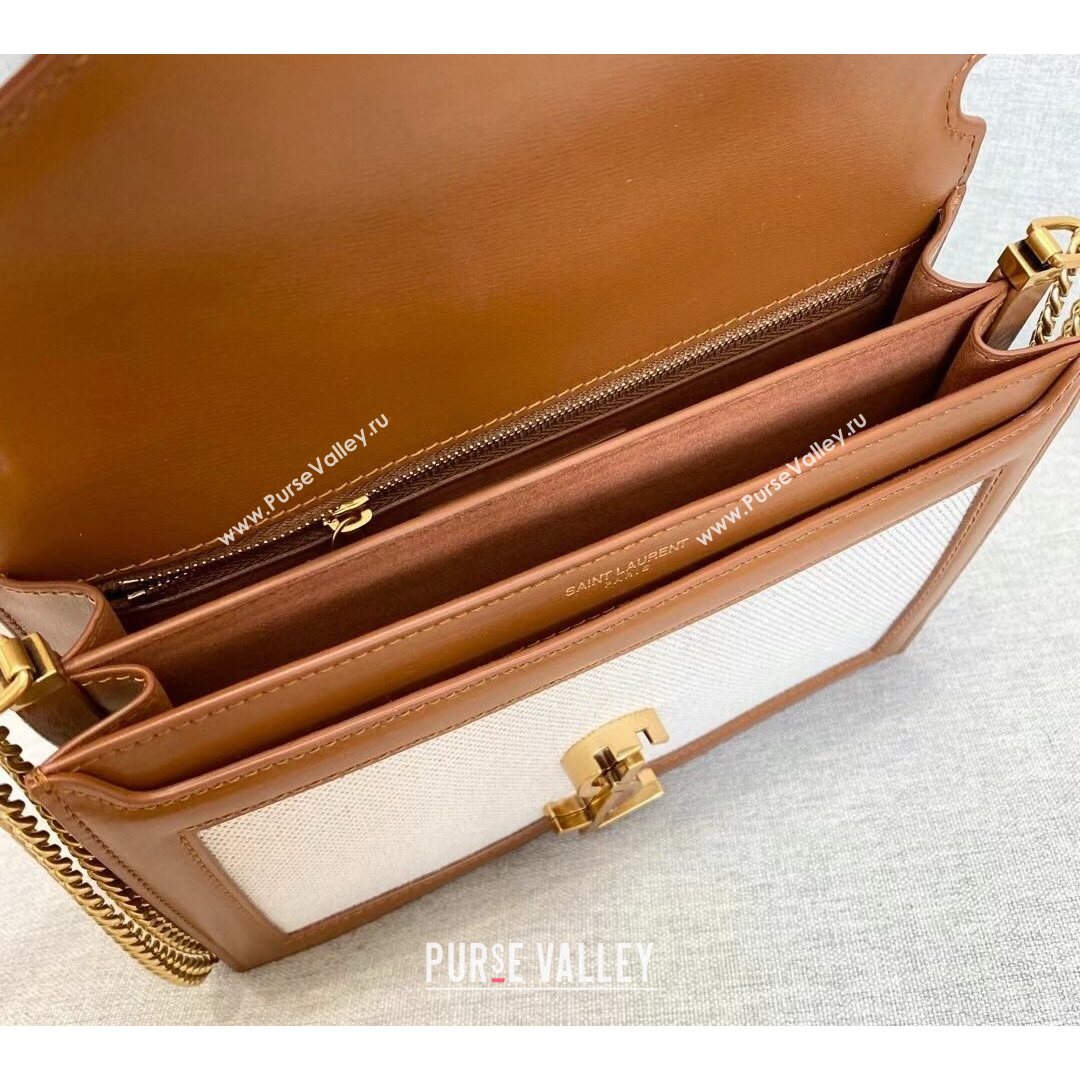 Saint Laurent Cassandra Monogram Clasp Bag in Canvas and Smooth Leather 532750 Brown 2021 (YID-210827072)