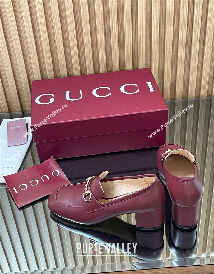 Gucci Loafer Pumps 5.5cm with Horsebit in Calf Leather Ancora Red 2025 832443 (MD-250828018)
