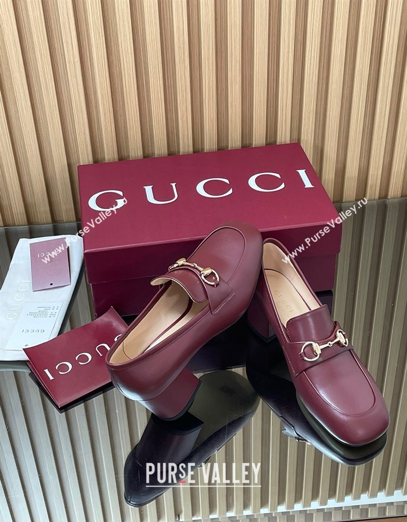 Gucci Loafer Pumps 5.5cm with Horsebit in Calf Leather Ancora Red 2025 832443 (MD-250828018)