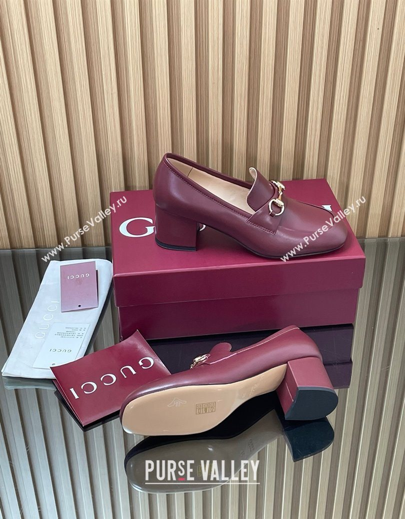 Gucci Loafer Pumps 5.5cm with Horsebit in Calf Leather Ancora Red 2025 832443 (MD-250828018)