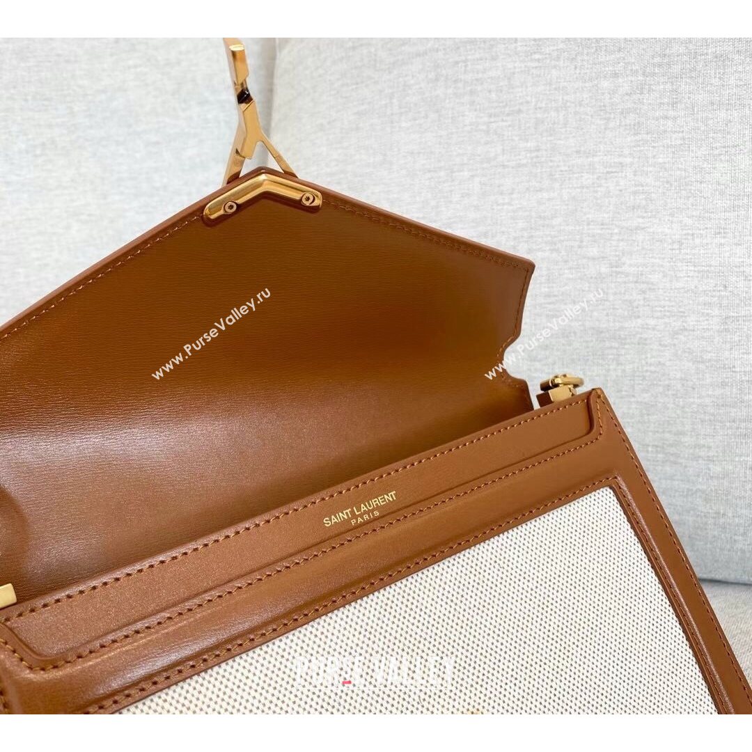 Saint Laurent Cassandra Monogram Clasp Bag in Canvas and Smooth Leather 532750 Brown 2021 (YID-210827072)