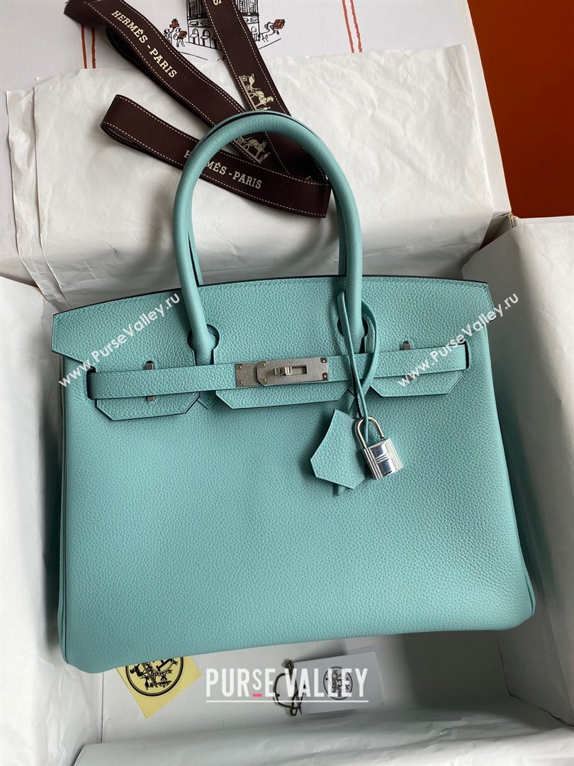 Hermes Birkin 30cm/35cm Bag in Original Togo Leather Macaron Blue/Silver 2024 (Full Handmade) (XYA-24040924)