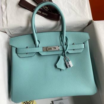 Hermes Birkin 30cm/35cm Bag in Original Togo Leather Macaron Blue/Silver 2024 (Full Handmade) (XYA-24040924)