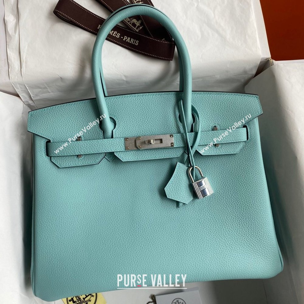 Hermes Birkin 30cm/35cm Bag in Original Togo Leather Macaron Blue/Silver 2024 (Full Handmade) (XYA-24040924)