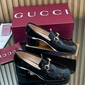 Gucci Loafer Pumps 5.5cm with Horsebit in Patent Leather Black 2025 832443 (MD-250828019)