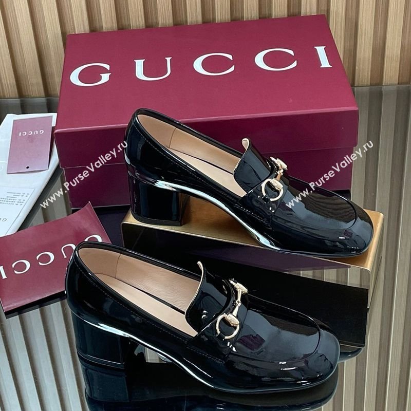 Gucci Loafer Pumps 5.5cm with Horsebit in Patent Leather Black 2025 832443 (MD-250828019)