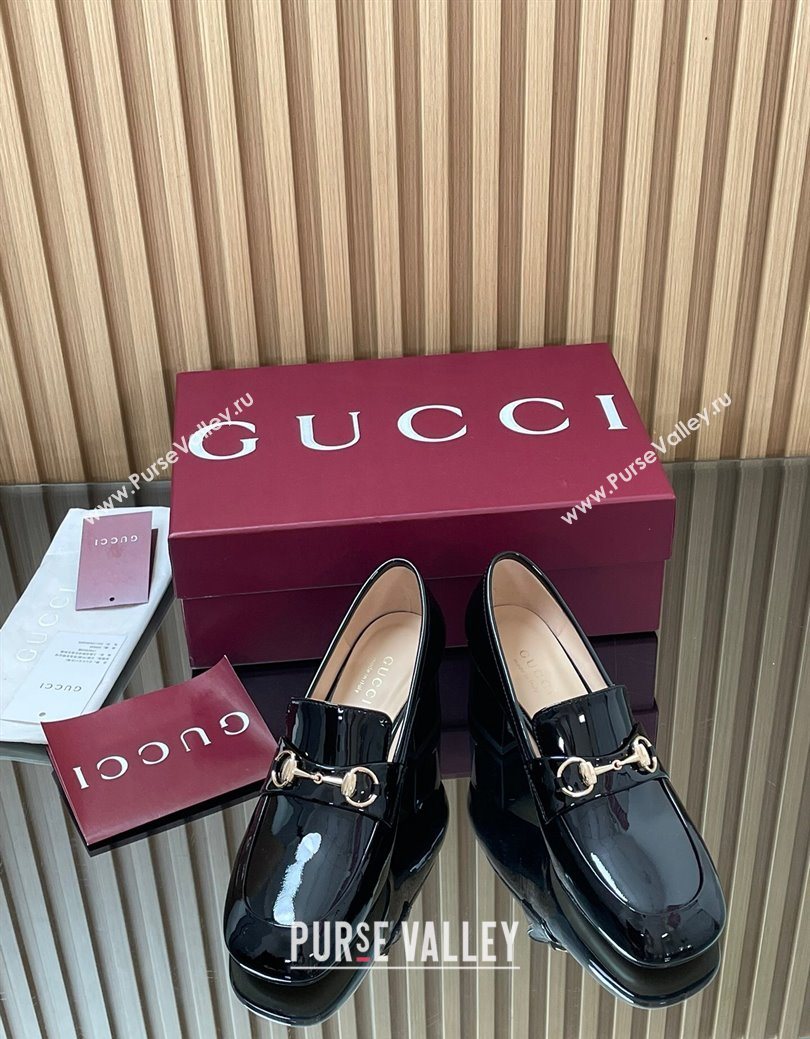 Gucci Loafer Pumps 5.5cm with Horsebit in Patent Leather Black 2025 832443 (MD-250828019)