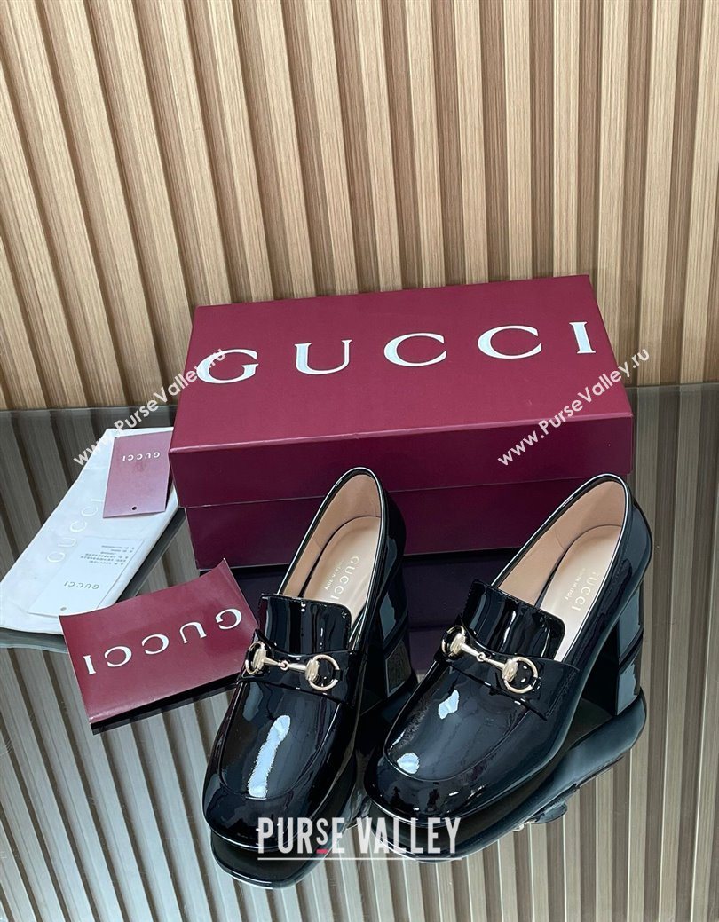 Gucci Loafer Pumps 5.5cm with Horsebit in Patent Leather Black 2025 832443 (MD-250828019)