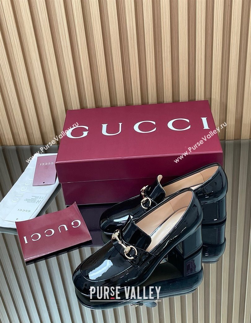 Gucci Loafer Pumps 5.5cm with Horsebit in Patent Leather Black 2025 832443 (MD-250828019)