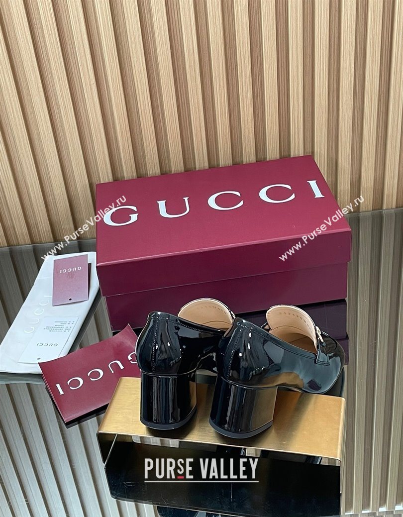 Gucci Loafer Pumps 5.5cm with Horsebit in Patent Leather Black 2025 832443 (MD-250828019)