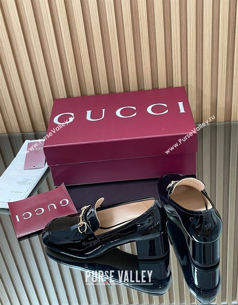 Gucci Loafer Pumps 5.5cm with Horsebit in Patent Leather Black 2025 832443 (MD-250828019)