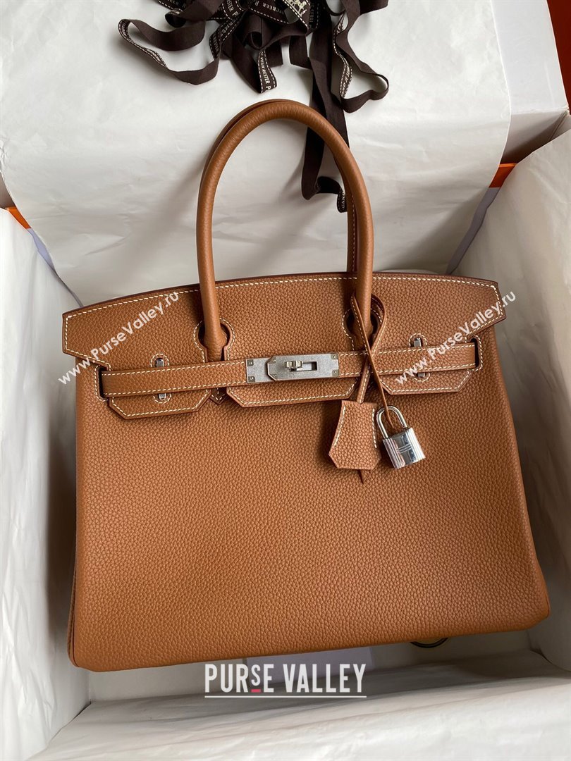 Hermes Birkin 30cm/35cm Bag in Original Togo Leather Brown/Silver 2024 (Full Handmade) (XYA-24040925)