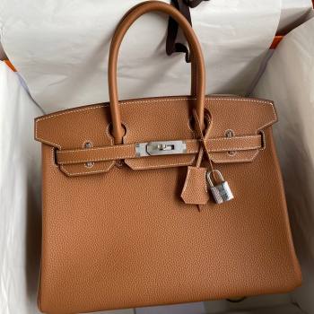 Hermes Birkin 30cm/35cm Bag in Original Togo Leather Brown/Silver 2024 (Full Handmade) (XYA-24040925)