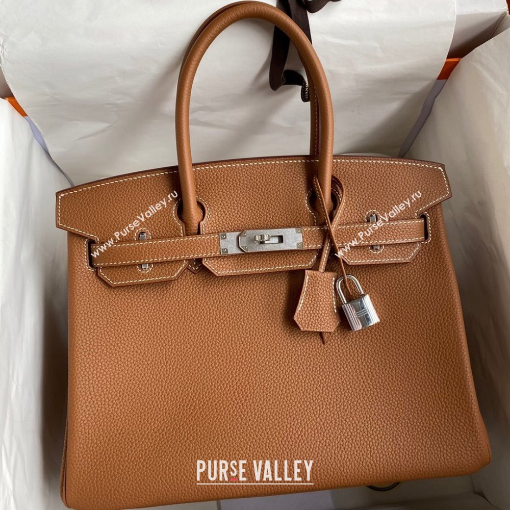 Hermes Birkin 30cm/35cm Bag in Original Togo Leather Brown/Silver 2024 (Full Handmade) (XYA-24040925)