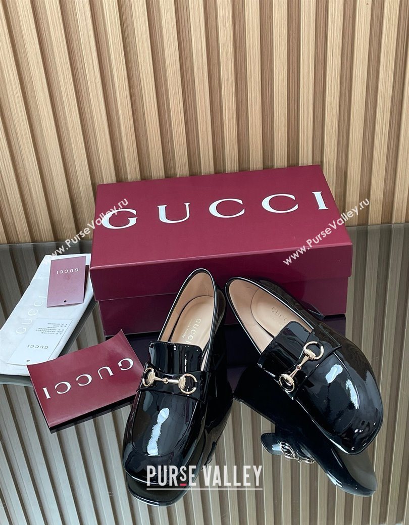 Gucci Loafer Pumps 5.5cm with Horsebit in Patent Leather Black 2025 832443 (MD-250828019)