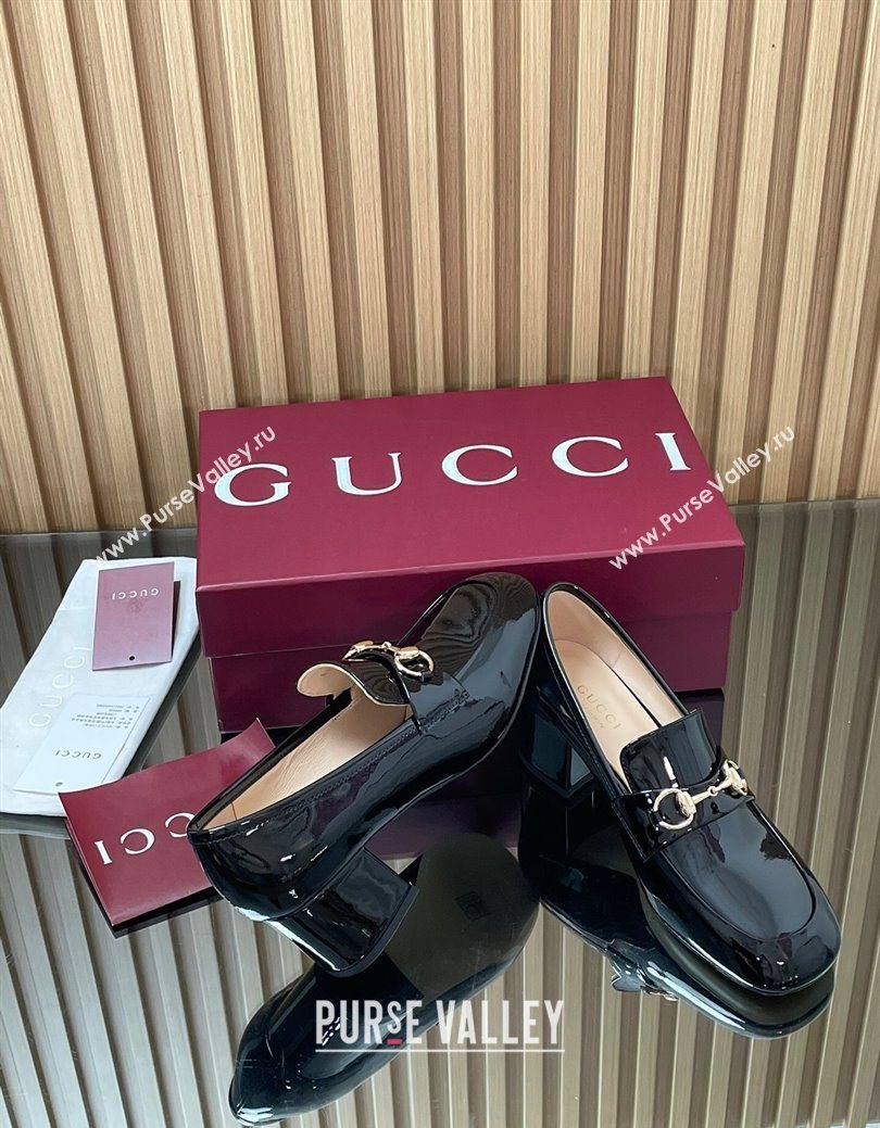 Gucci Loafer Pumps 5.5cm with Horsebit in Patent Leather Black 2025 832443 (MD-250828019)