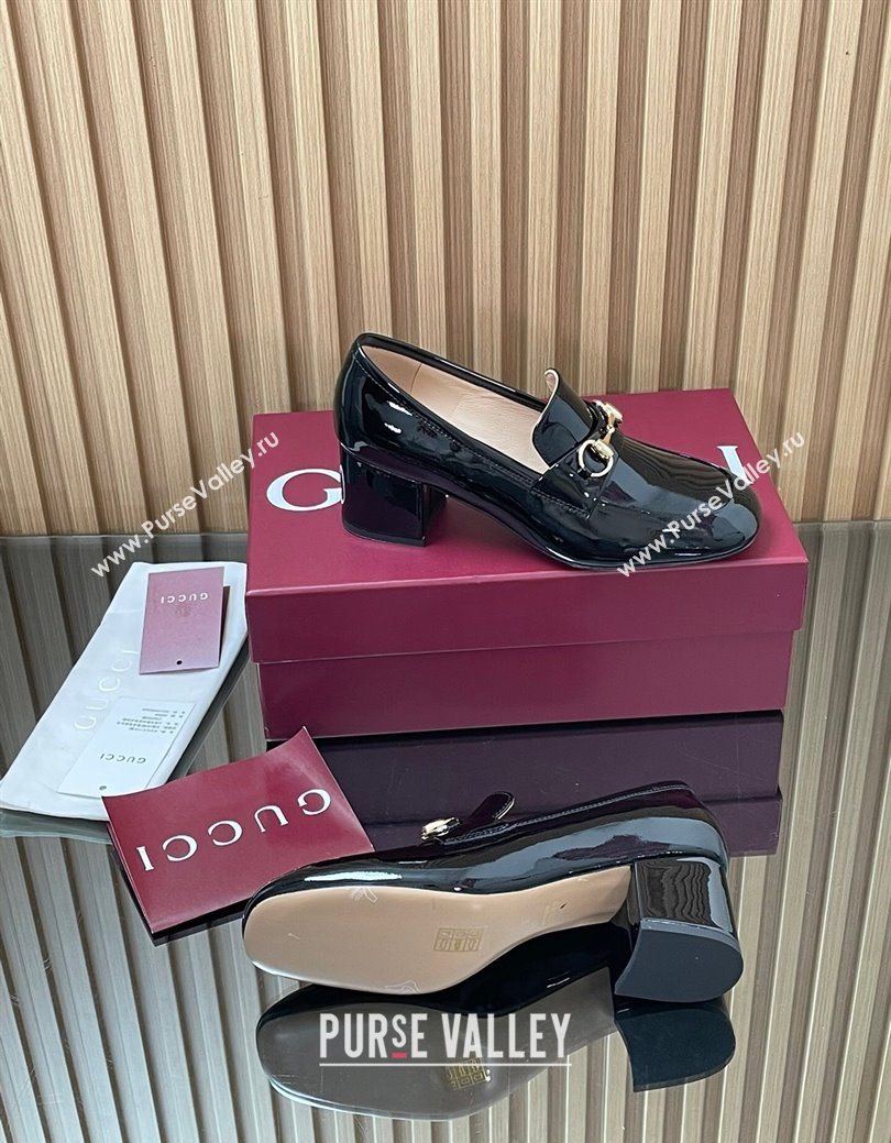 Gucci Loafer Pumps 5.5cm with Horsebit in Patent Leather Black 2025 832443 (MD-250828019)