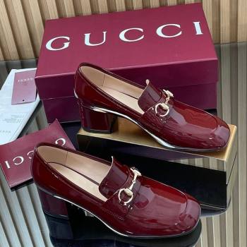 Gucci Loafer Pumps 5.5cm with Horsebit in Patent Leather Ancora Red 2025 832443 (MD-250828020)