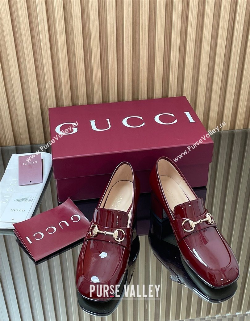 Gucci Loafer Pumps 5.5cm with Horsebit in Patent Leather Ancora Red 2025 832443 (MD-250828020)